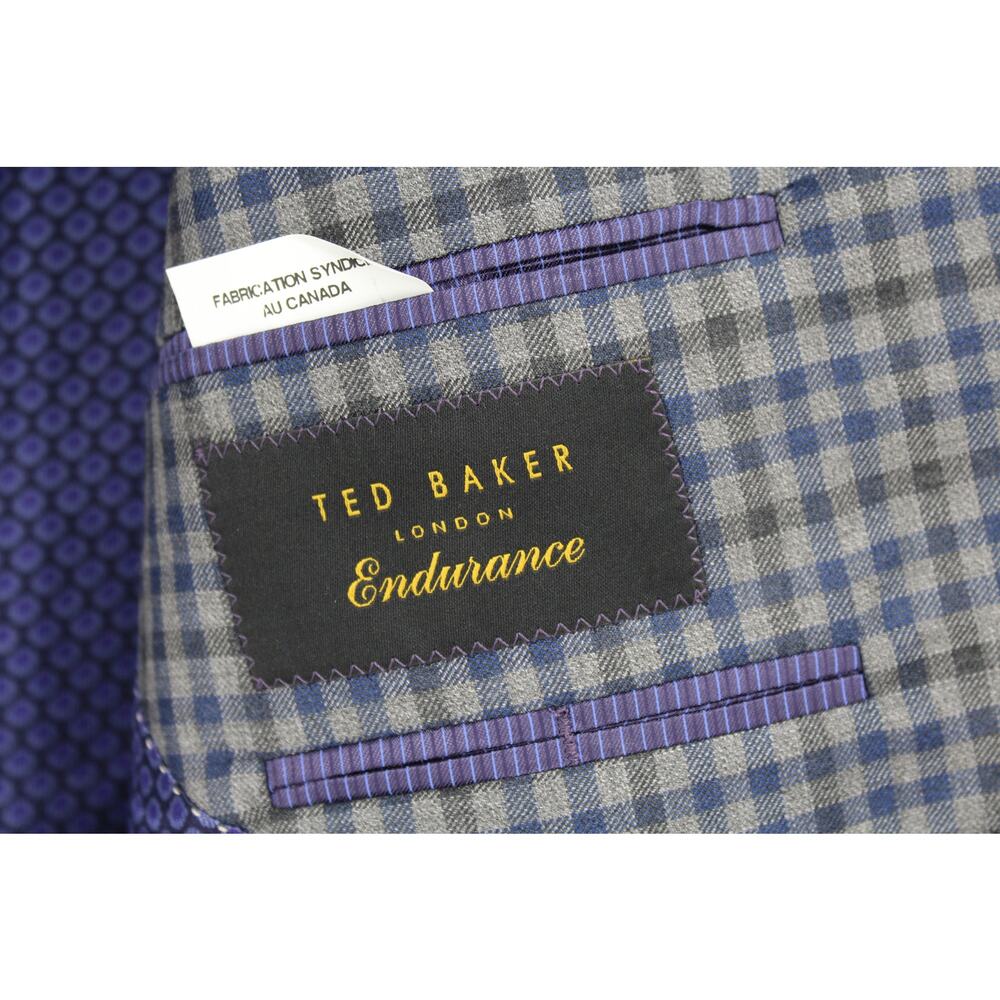 TED BAKER ENDURANCE JAY MEN'S GRAY Purple Check PLAID 2-BUTTON BLAZER SIZE 36R - Picture 5 of 7
